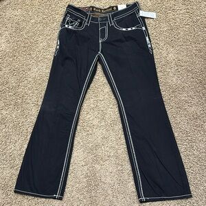 Men’s sz 34/32 Rock revival black twill Boot jeans new